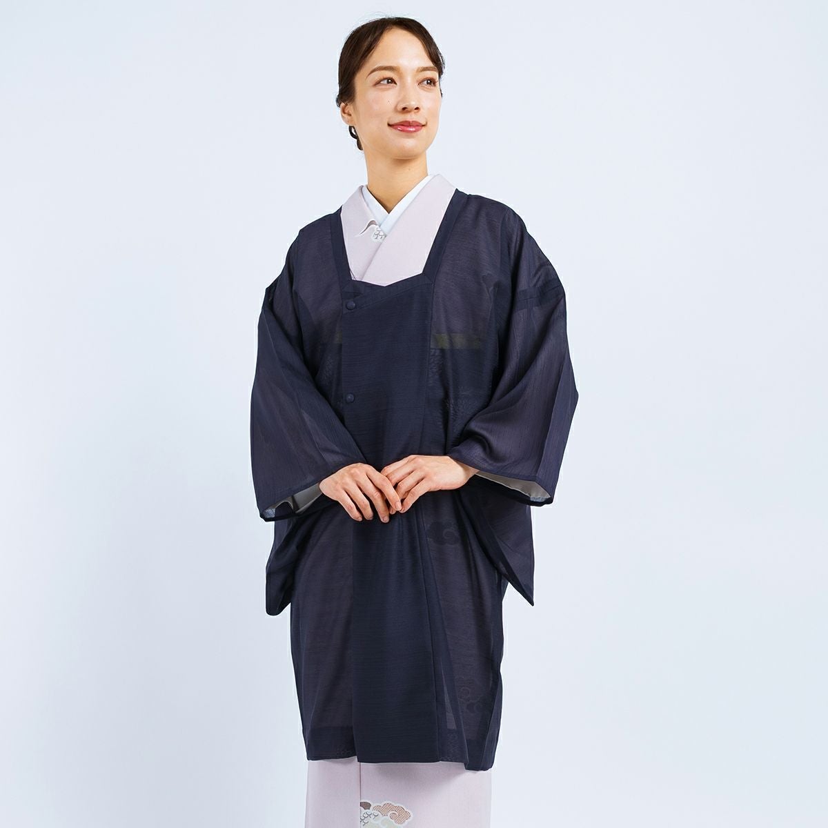 CHIKUMO-千雲-】洗える道行コート 透け感の美しい紗紬風 烏羽色 単衣