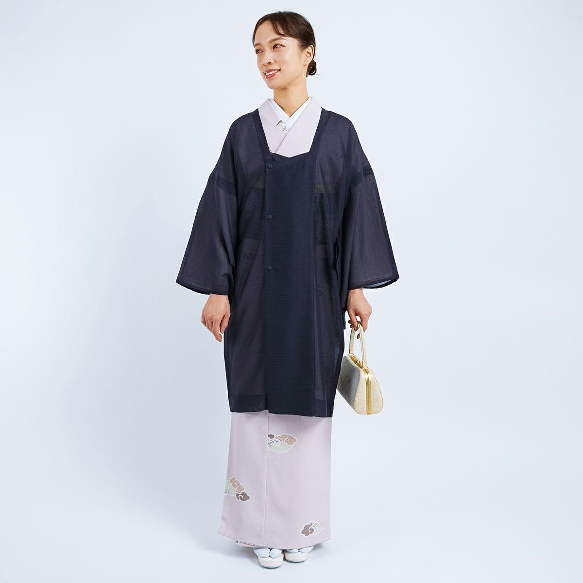 CHIKUMO-千雲-】洗える道行コート 透け感の美しい紗紬風 烏羽色 単衣