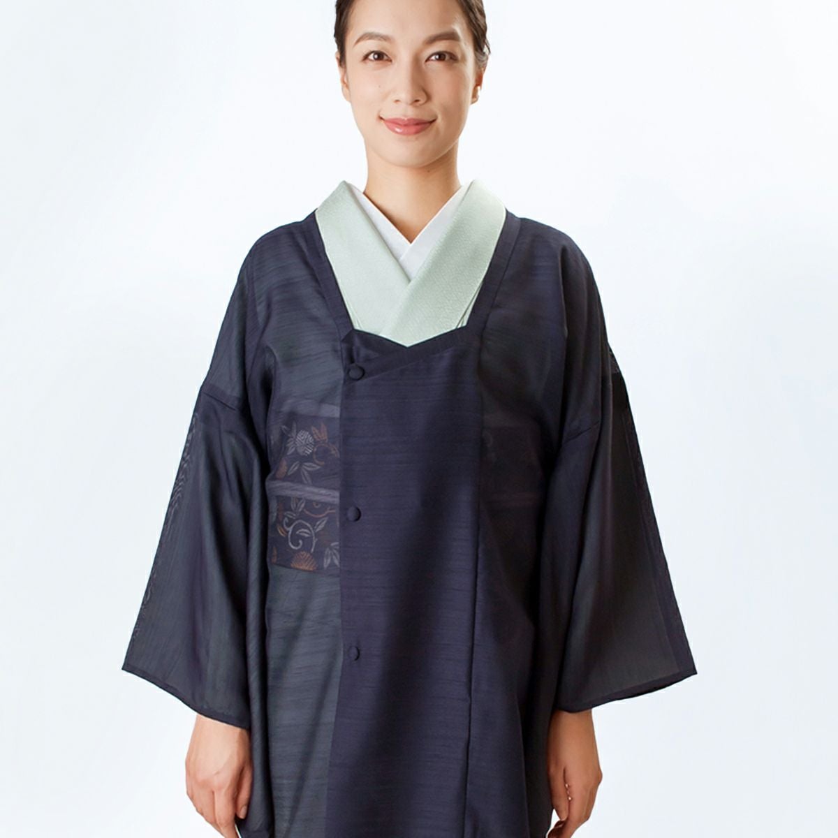 CHIKUMO-千雲-】洗える道行コート 透け感の美しい紗紬風 烏羽色 単衣