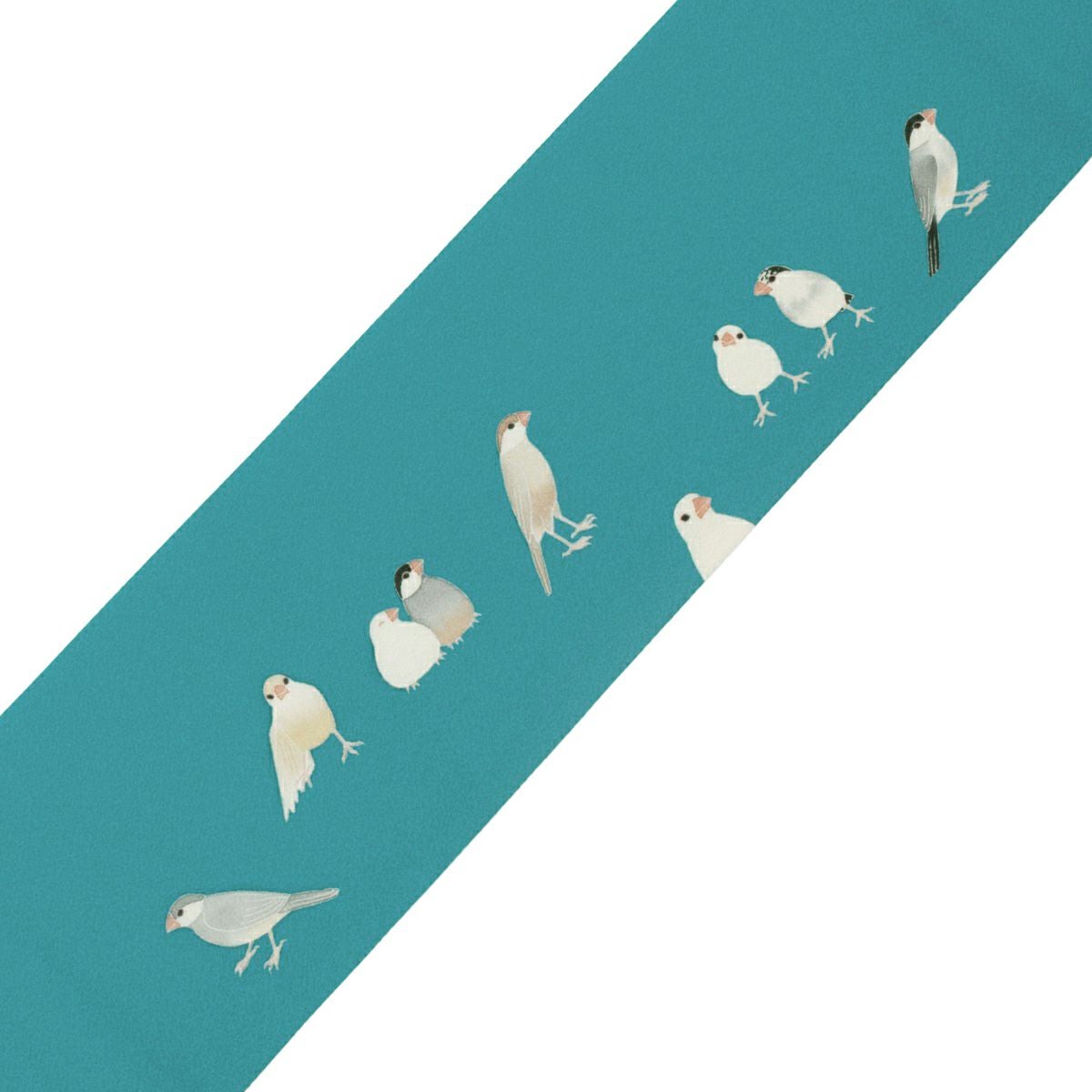 そめもよう】some-pri 半幅帯 「文鳥図鑑 浅葱色」 くるり｜着物屋
