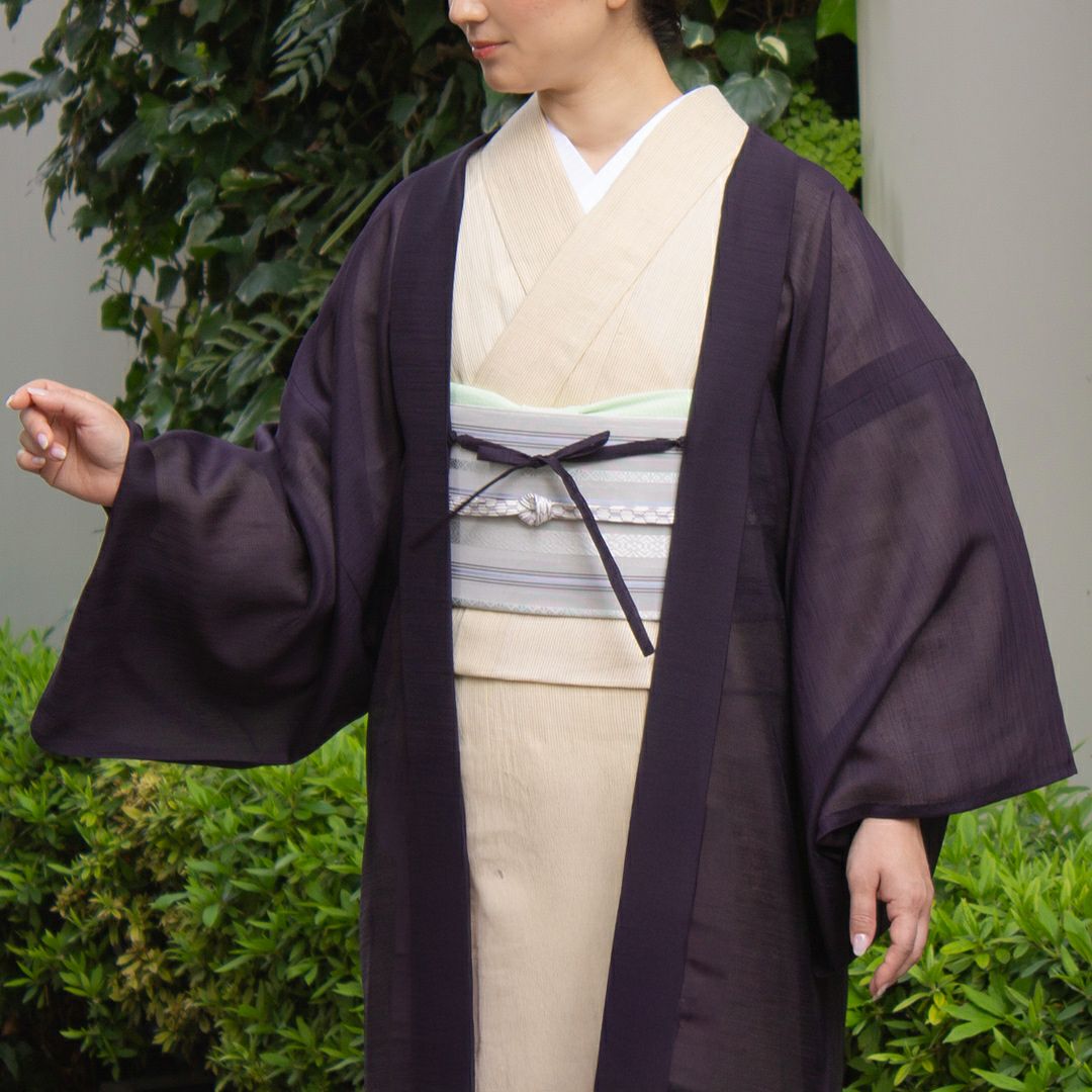 CHIKUMO-千雲-】洗える夏きもの 麻楊柳/細縞 白橡 近江ちぢみ くるり