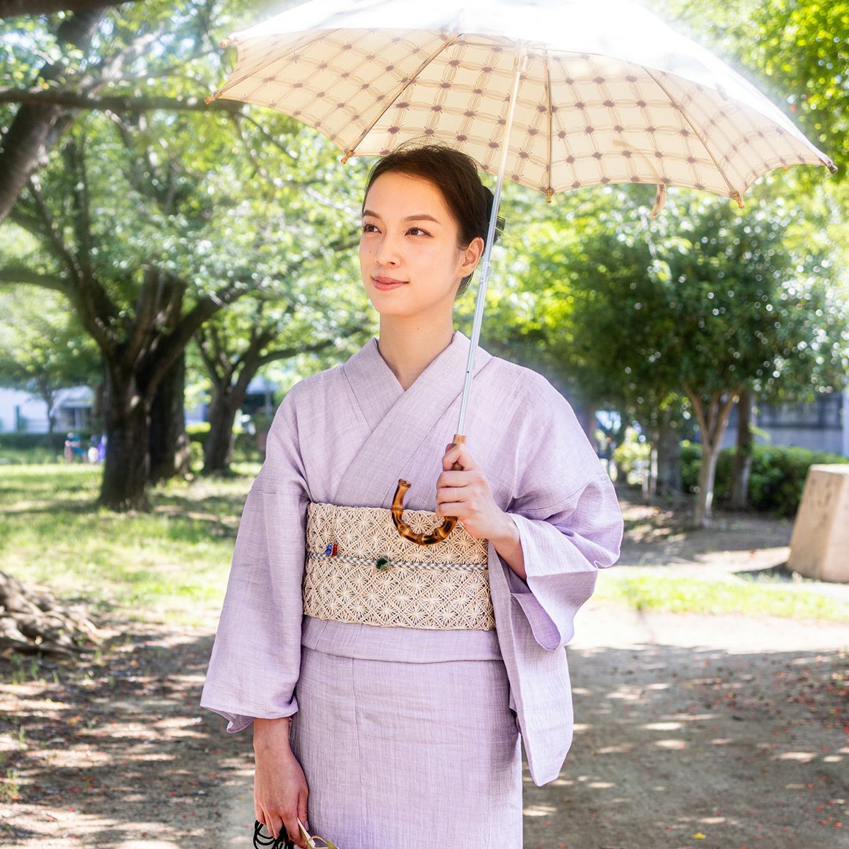 CHIKUMO-千雲-】洗える夏きもの 麻楊柳/紅藤 近江ちぢみ くるり｜着物