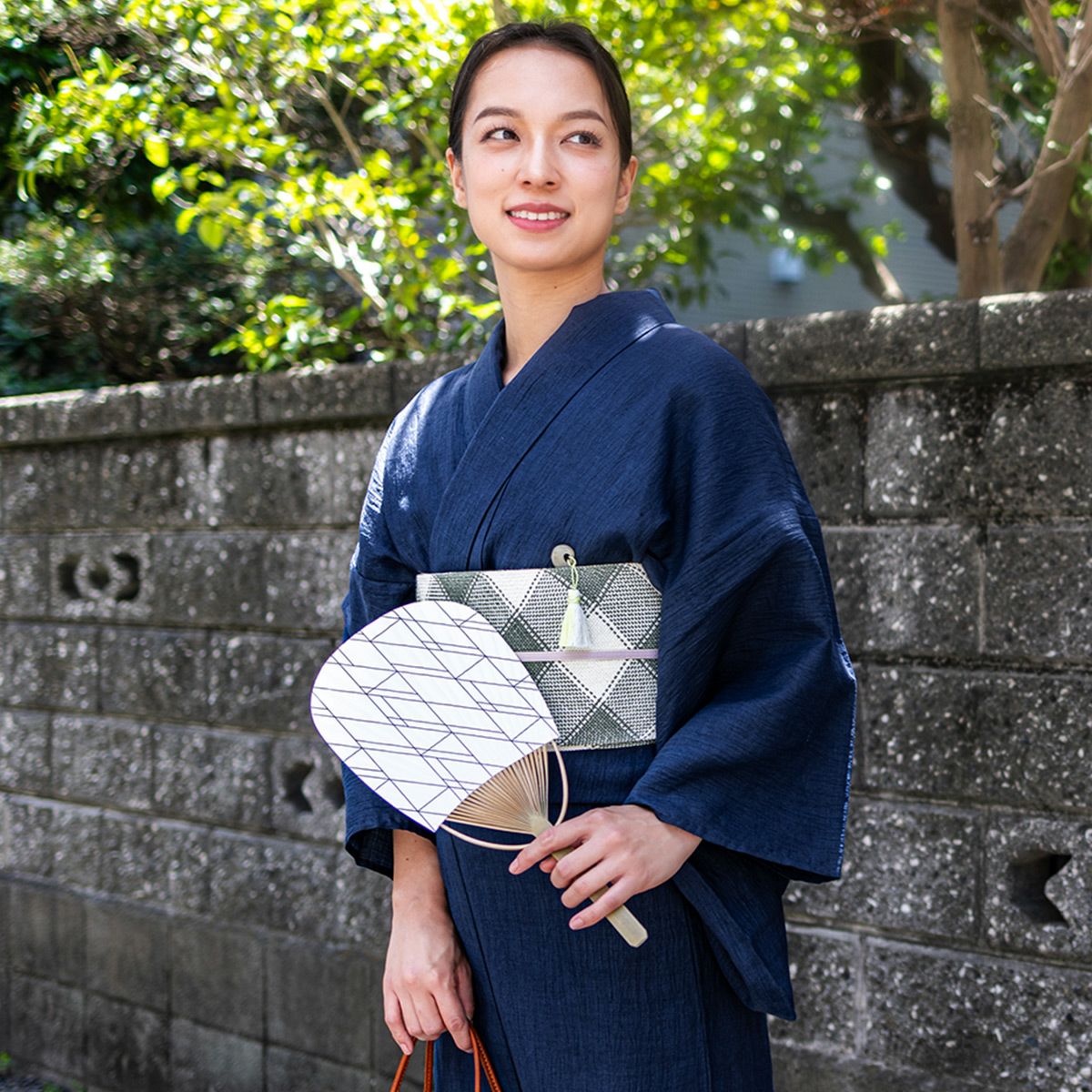 CHIKUMO-千雲-】洗える夏きもの 麻楊柳/濃紺 近江ちぢみ くるり｜着物