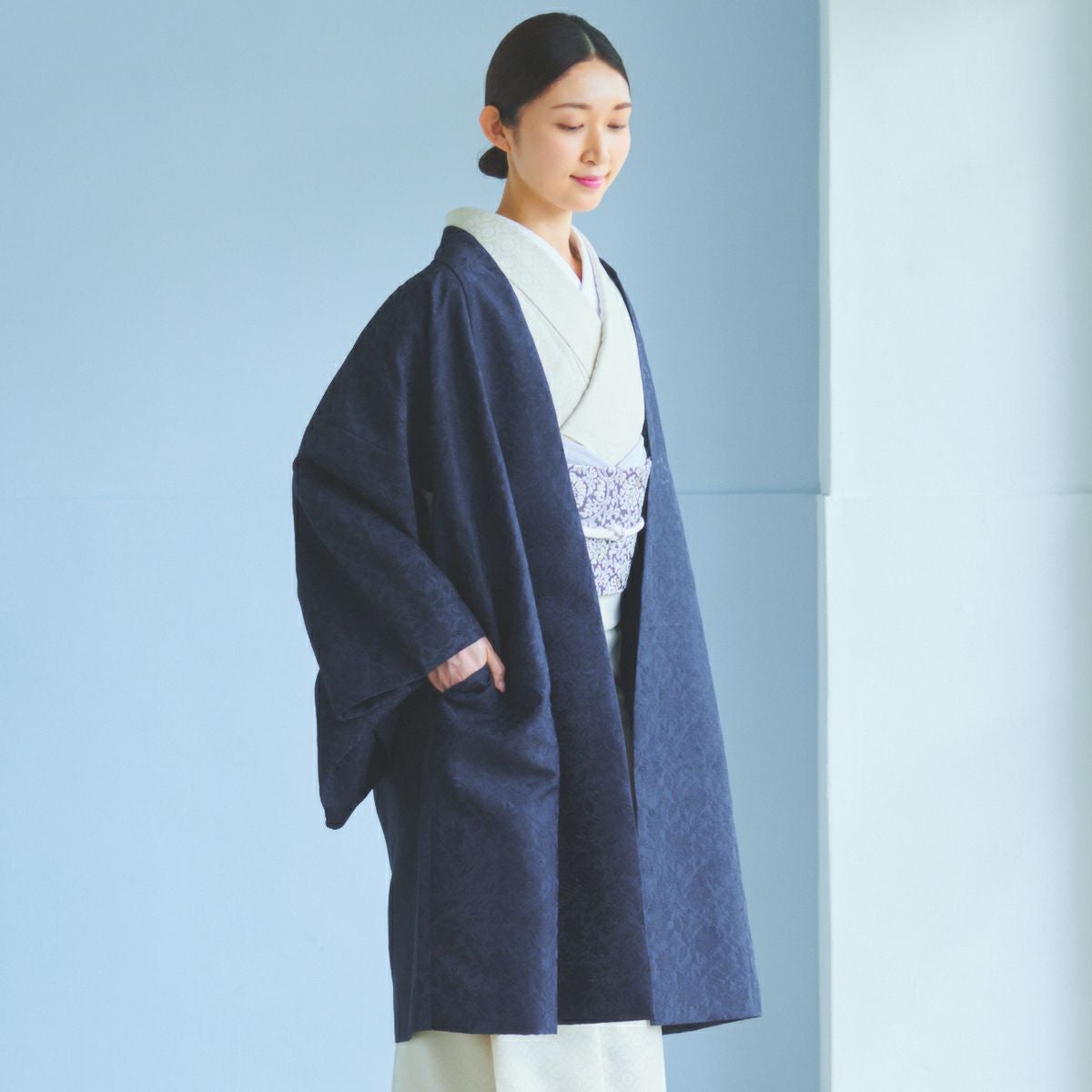 CHIKUMO-千雲-】洗える道中着 更紗 ネイビー 単衣仕立て 晴雨兼用 雨