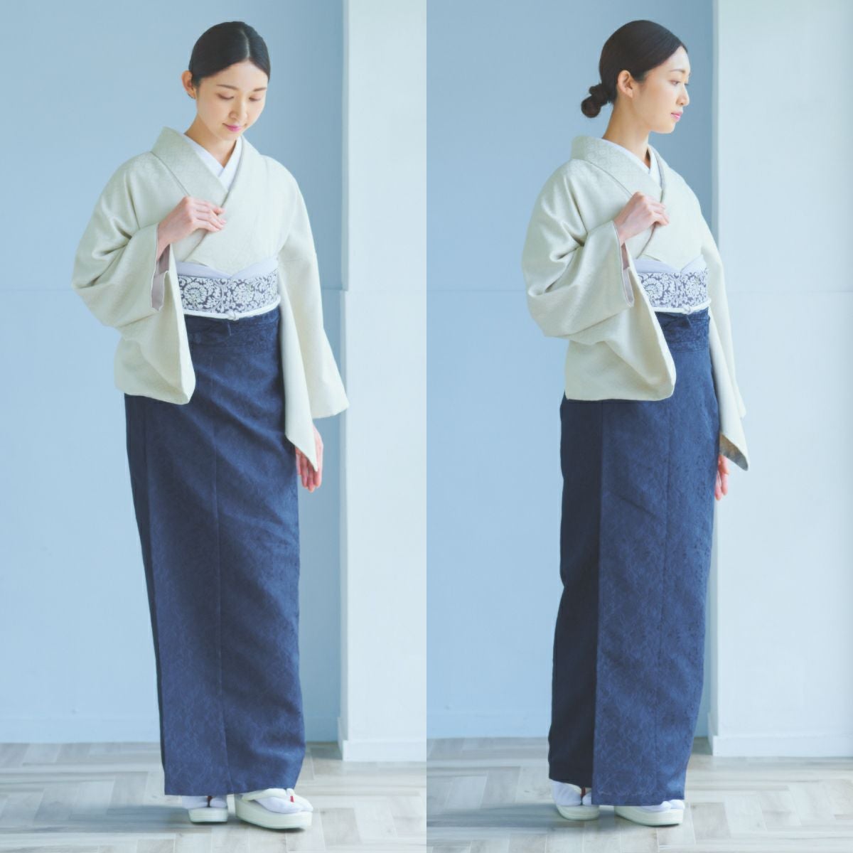 CHIKUMO-千雲-】洗える裾除け 更紗 ネイビー 晴雨兼用 雨コート くるり