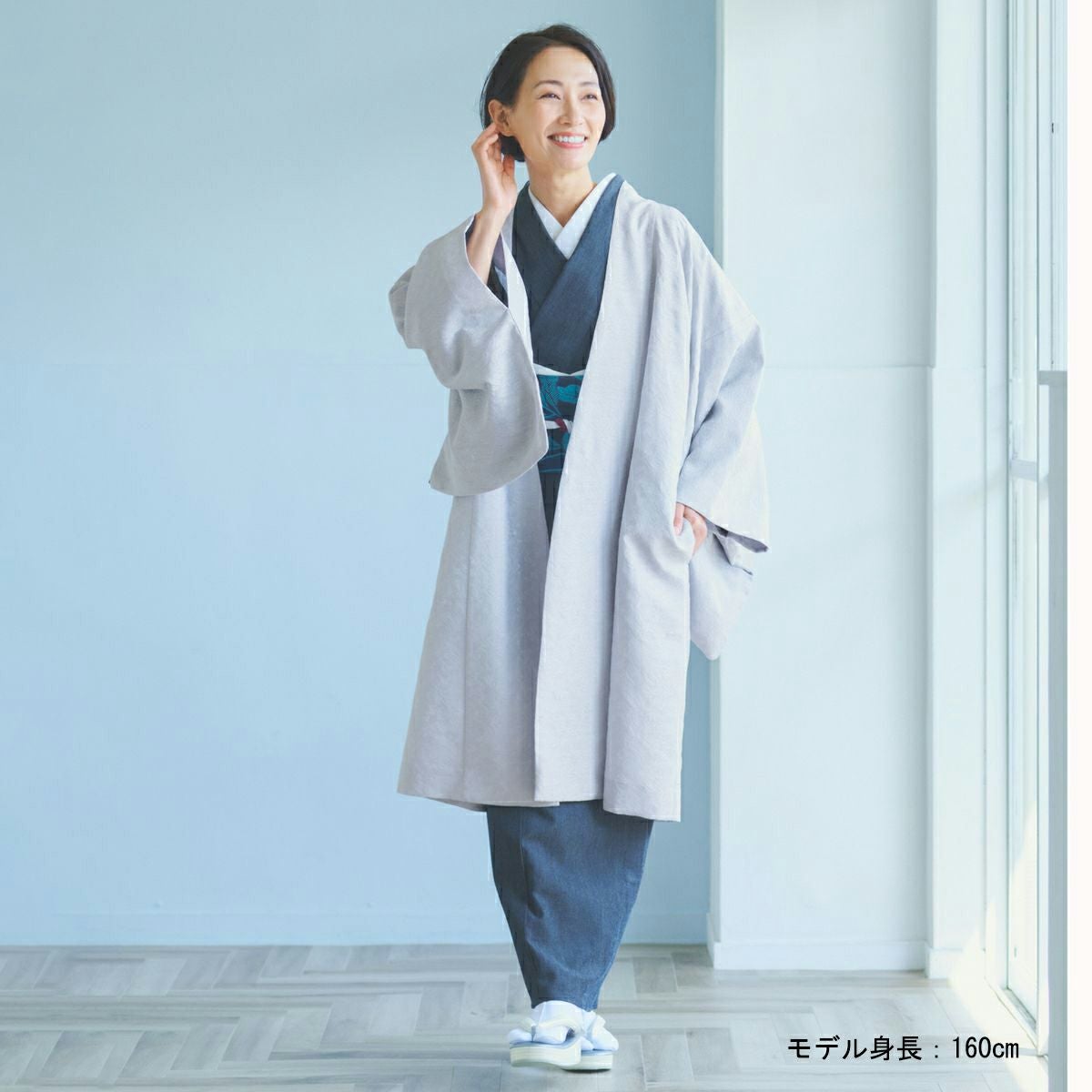 ☆6月再入荷予定☆【CHIKUMO-千雲-】洗える道中着 更紗 ライトグレー