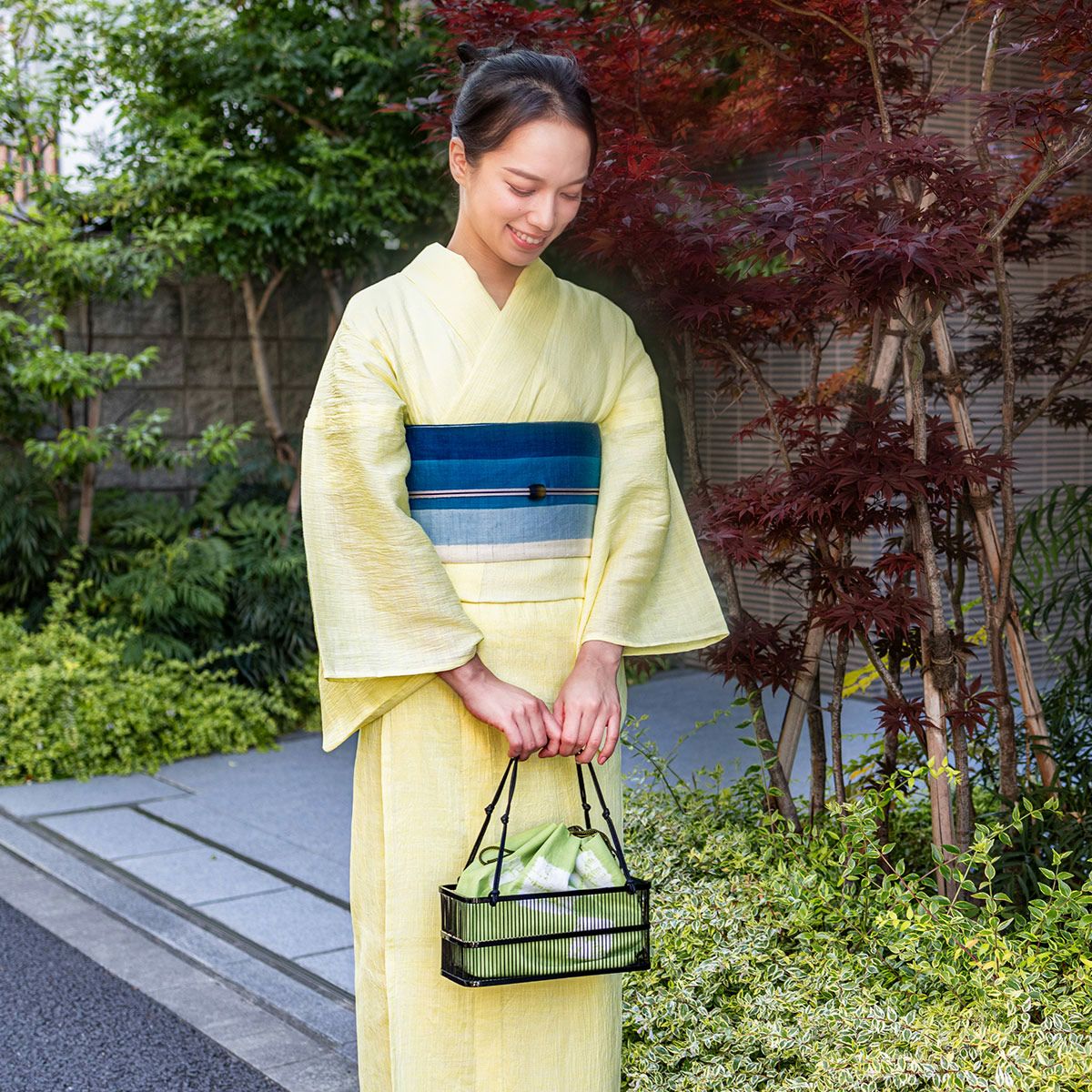 CHIKUMO-千雲-】洗える夏きもの 麻楊柳/檸檬 近江ちぢみ くるり｜着物