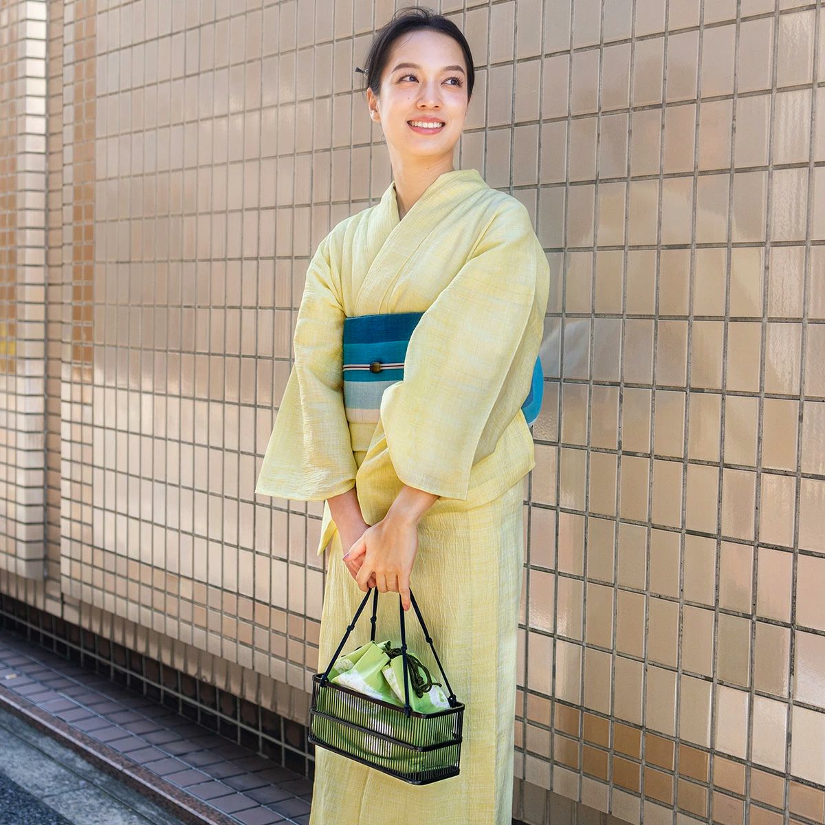 CHIKUMO-千雲-】洗える夏きもの 麻楊柳/檸檬 近江ちぢみ くるり｜着物