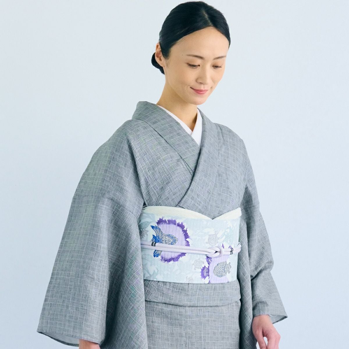 CHIKUMO-千雲-】洗える夏きもの 麻楊柳/寄木格子 近江ちぢみ くるり