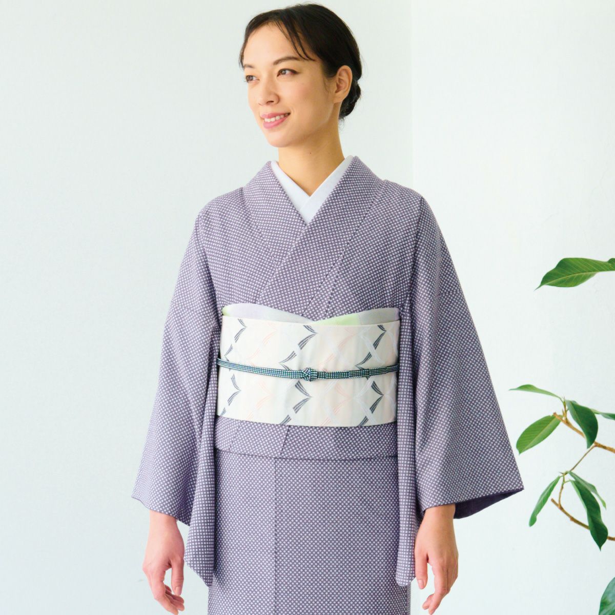 ☆37％OFF☆【CHIKUMO-千雲-】洗える着物 水玉/パープル 袷小紋 くるり
