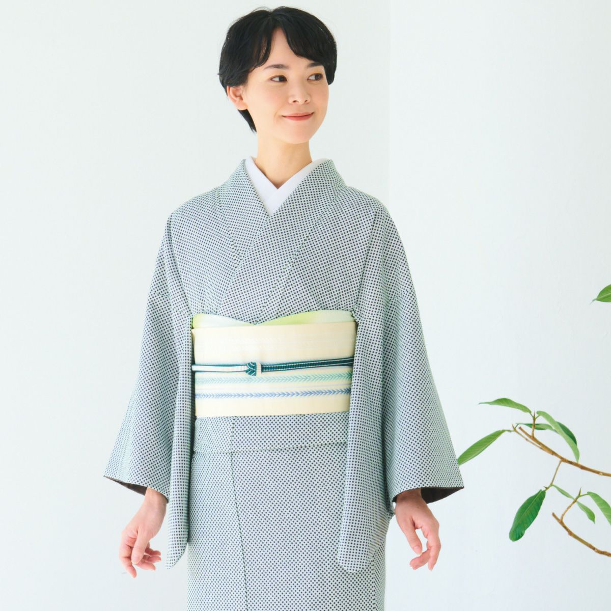☆37％OFF☆【CHIKUMO-千雲-】洗える着物 水玉/ミント 袷小紋 くるり