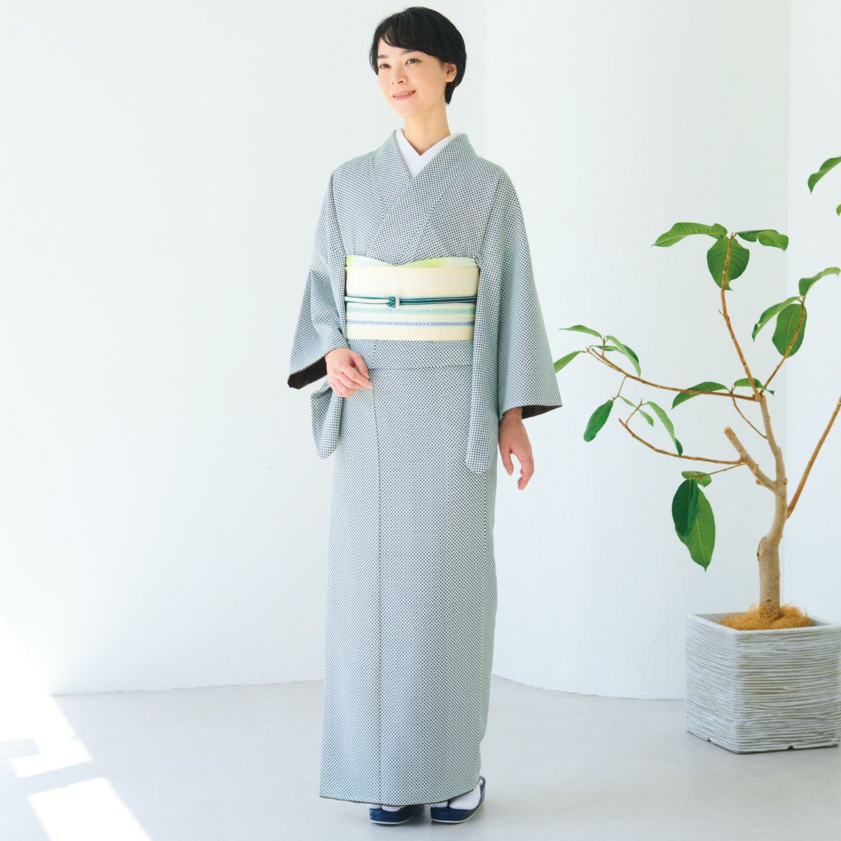 ☆37％OFF☆【CHIKUMO-千雲-】洗える着物 水玉/ミント 袷小紋 くるり