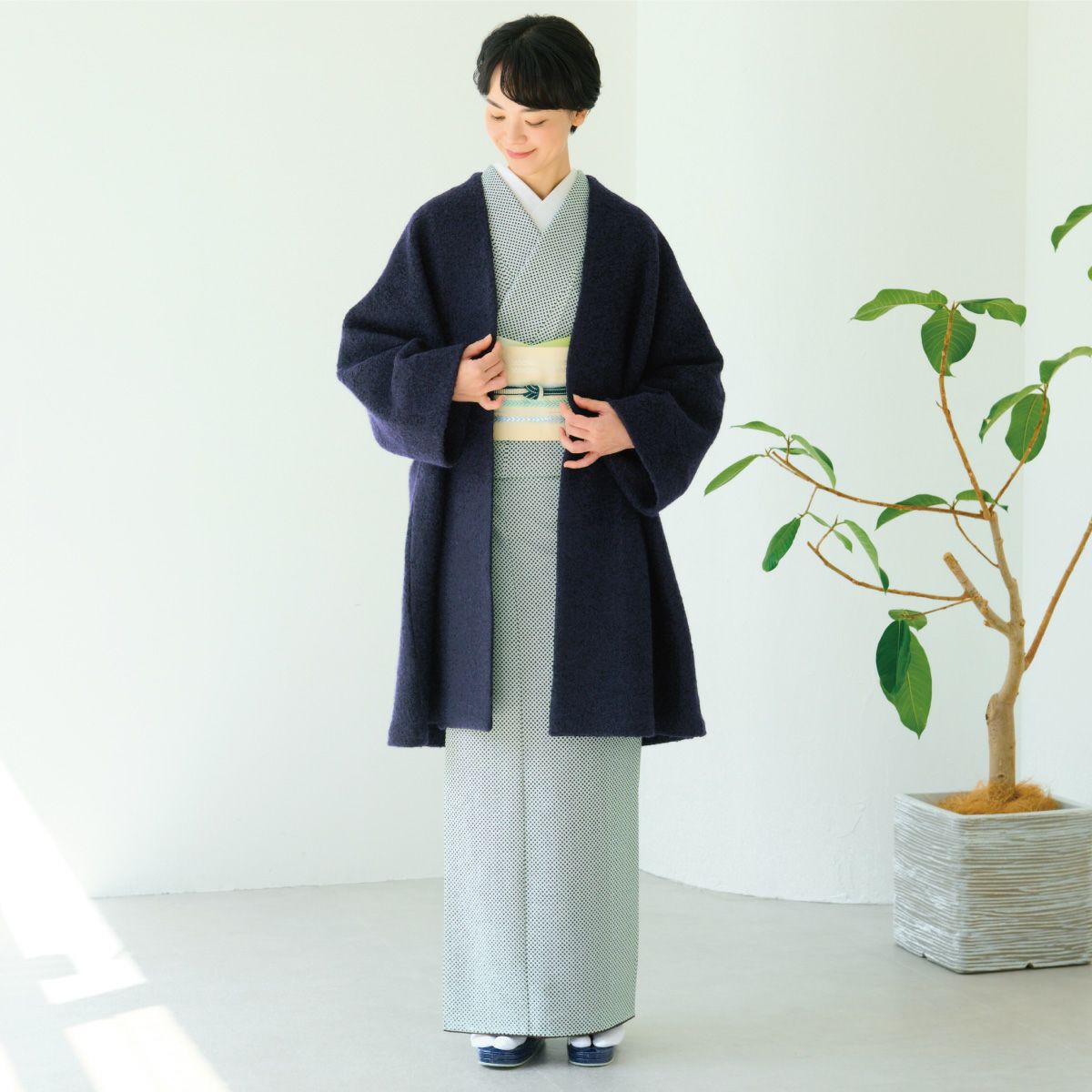 ☆37％OFF☆【CHIKUMO-千雲-】洗える着物 水玉/ミント 袷小紋 くるり