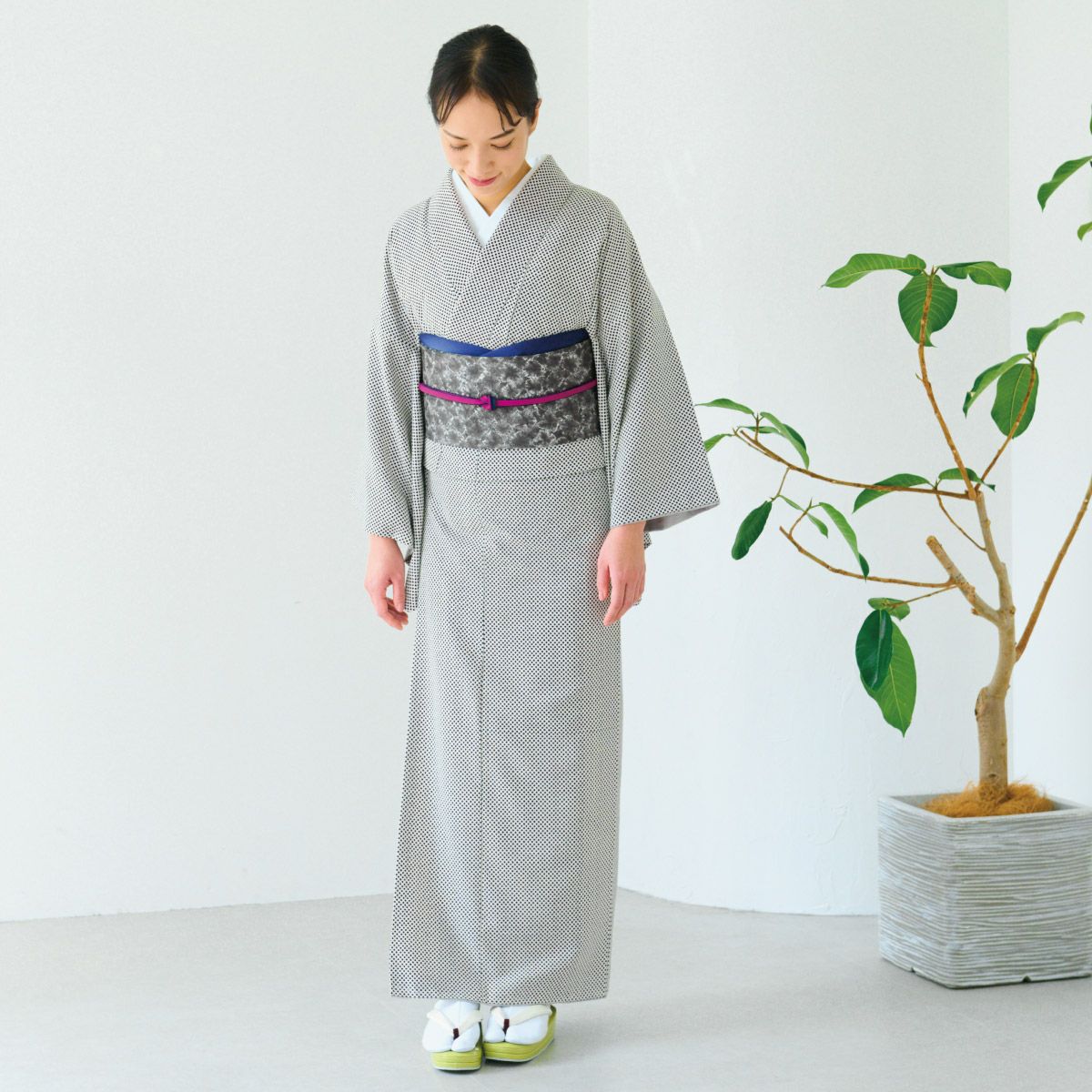 ☆37％OFF☆【CHIKUMO-千雲-】洗える着物 水玉/アイボリー 袷小紋