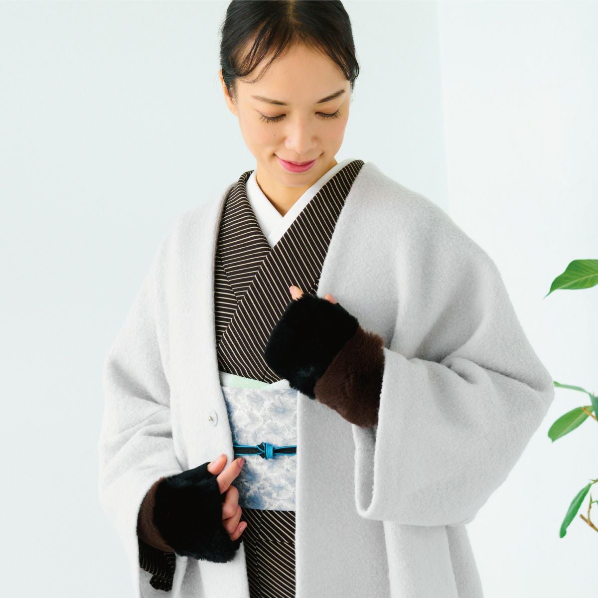 ☆35％OFF☆【CHIKUMO-千雲-】洗える着物 斜め縞/ブラウン 袷小紋