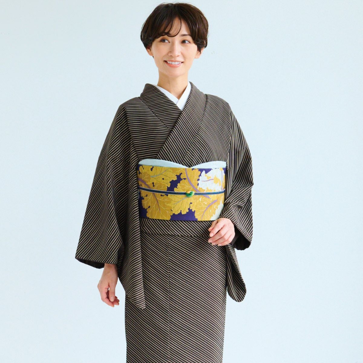 ☆35％OFF☆【CHIKUMO-千雲-】洗える着物 斜め縞/ブラウン 袷小紋