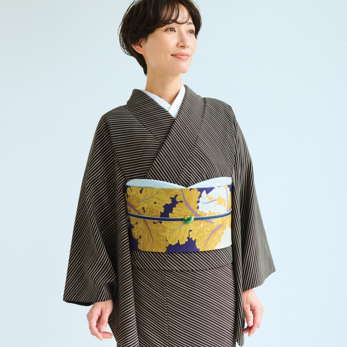 ☆35％OFF☆【CHIKUMO-千雲-】洗える着物 斜め縞/ブラウン 袷小紋