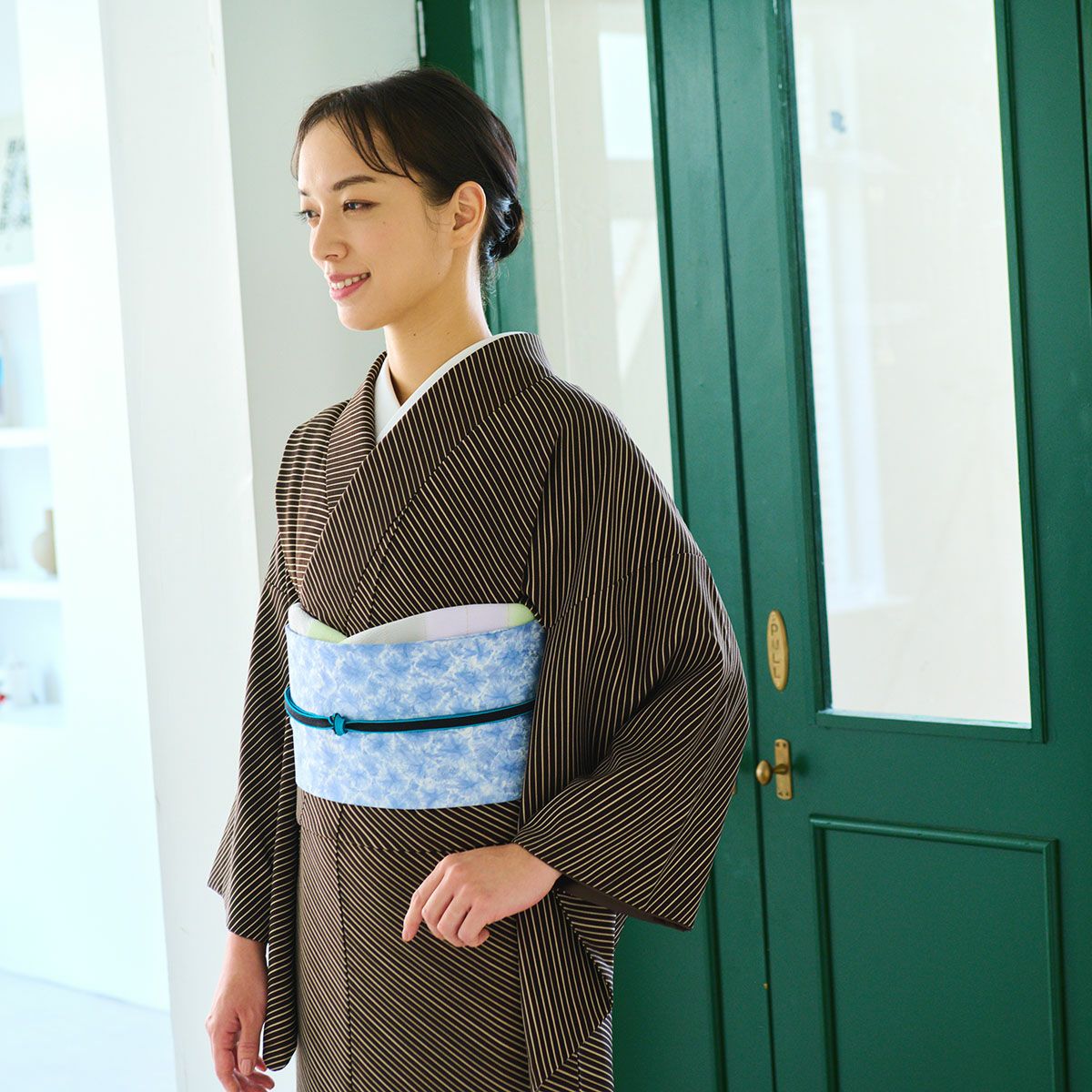 ☆35％OFF☆【CHIKUMO-千雲-】洗える着物 斜め縞/ブラウン 袷小紋