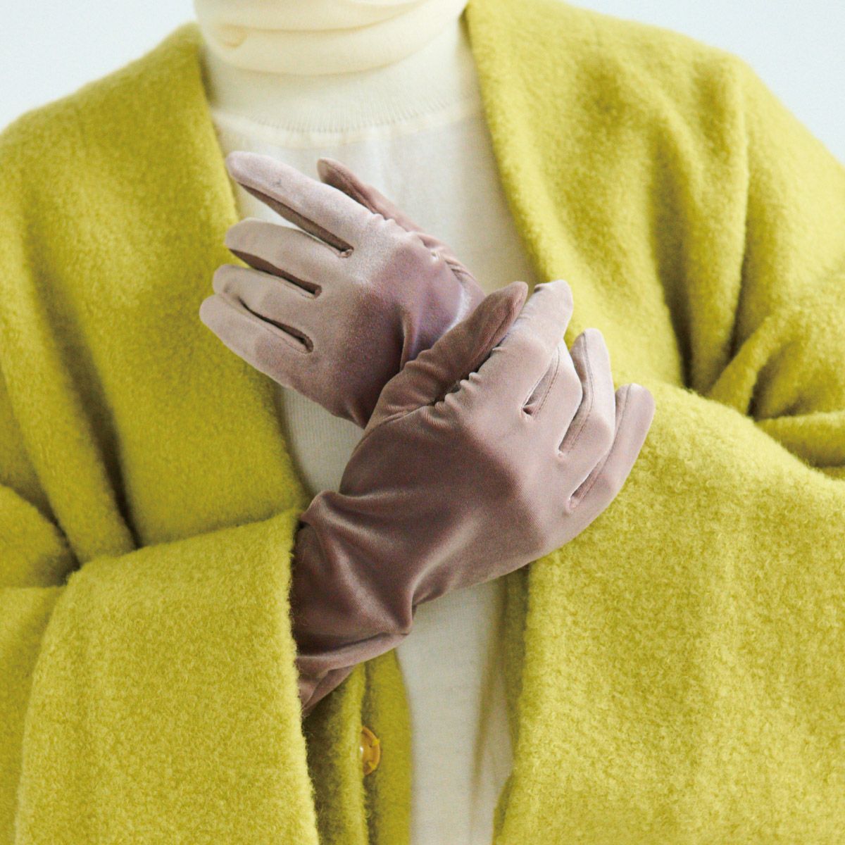 AltaClasseCAPRIGUANTI】洗えるロンググローブ ベロア ストレッチ