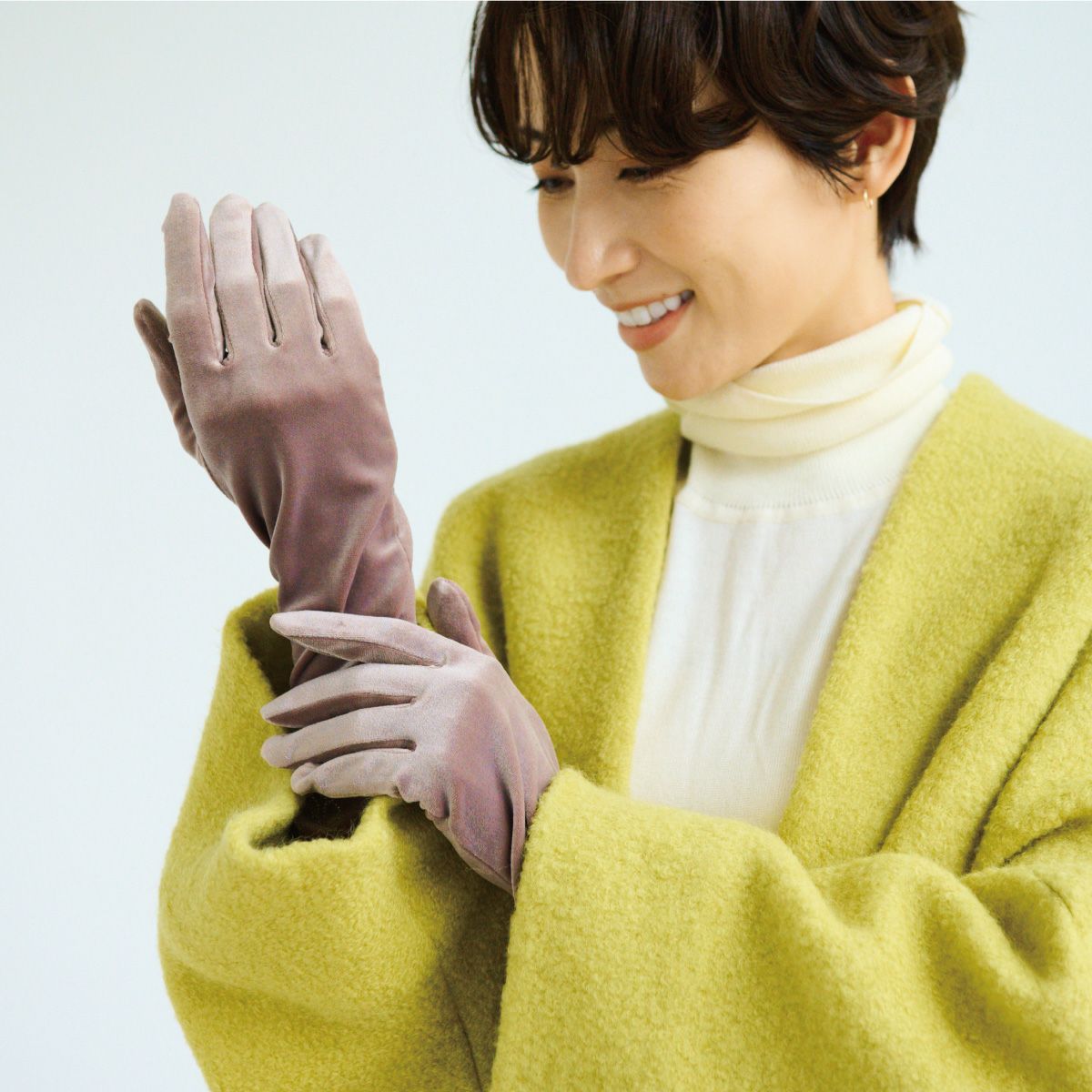 AltaClasseCAPRIGUANTI】洗えるロンググローブ ベロア ストレッチ