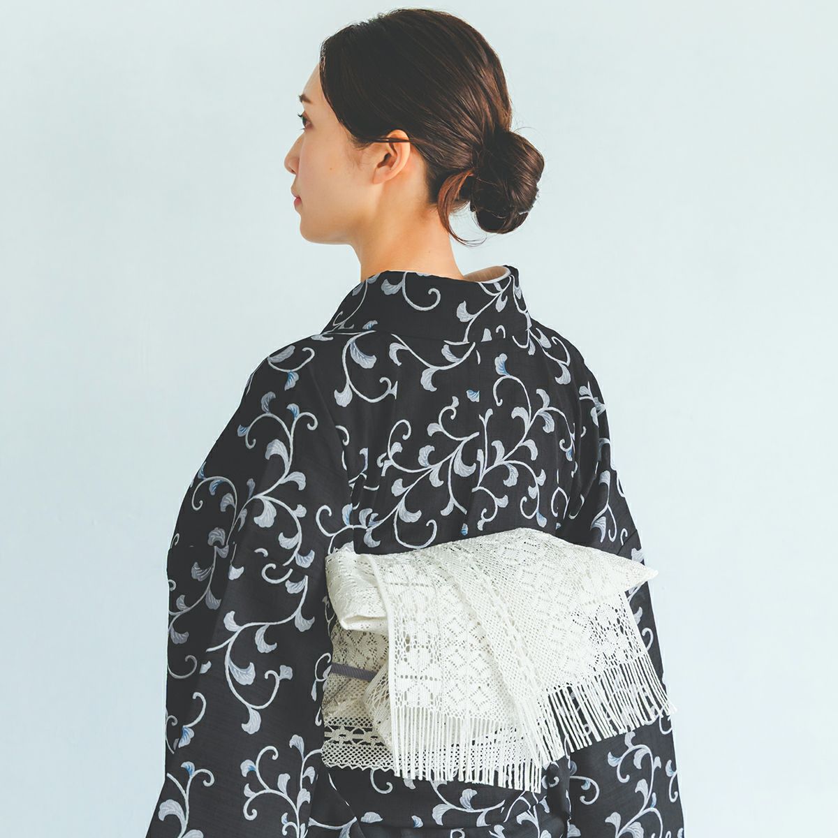 CHIKUMO-千雲-】洗えるきもの 単衣/夏着物 セオα 唐草/黒 月華美人