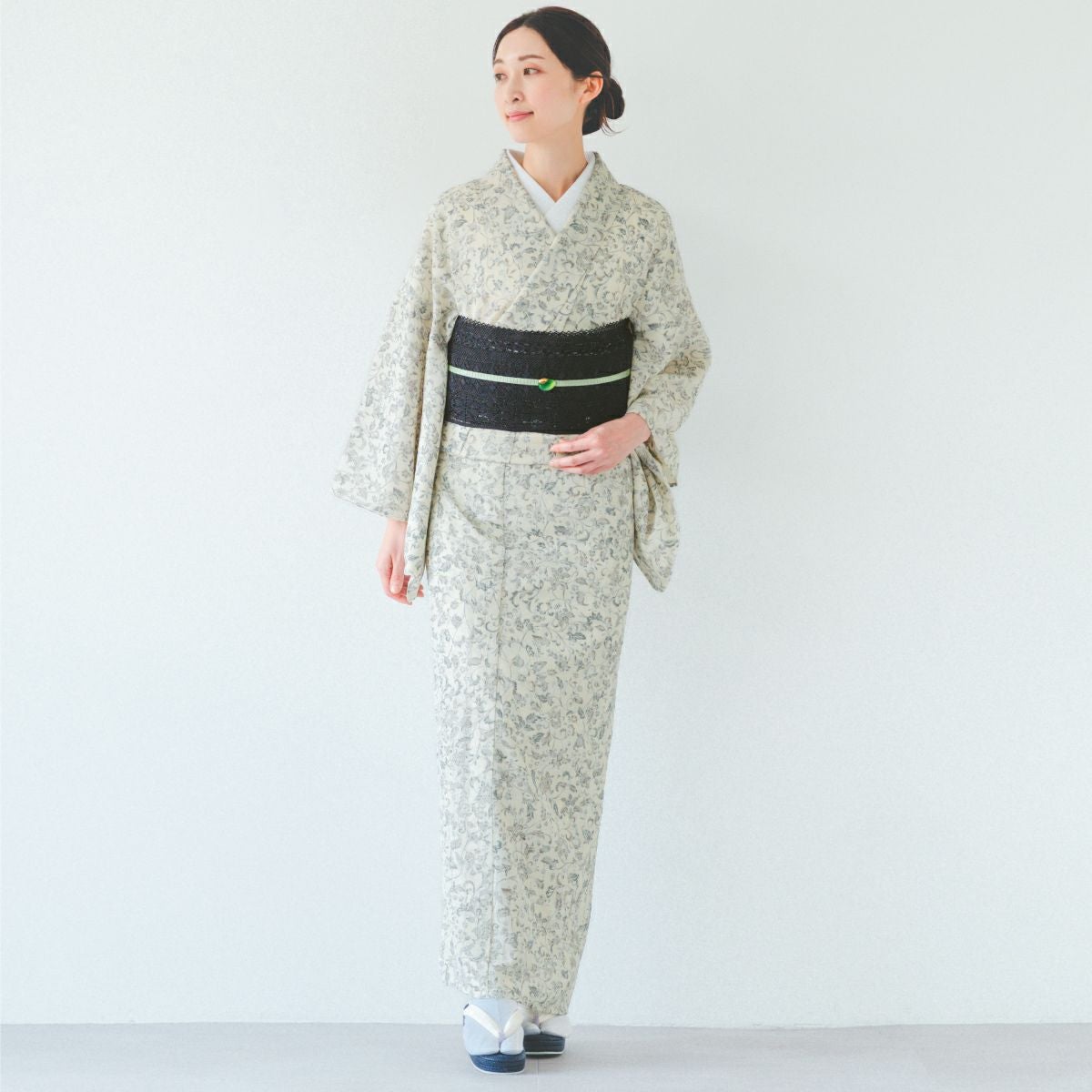 CHIKUMO-千雲-】洗えるきもの 単衣/夏着物 セオα 蔓花/ベージュ 月華