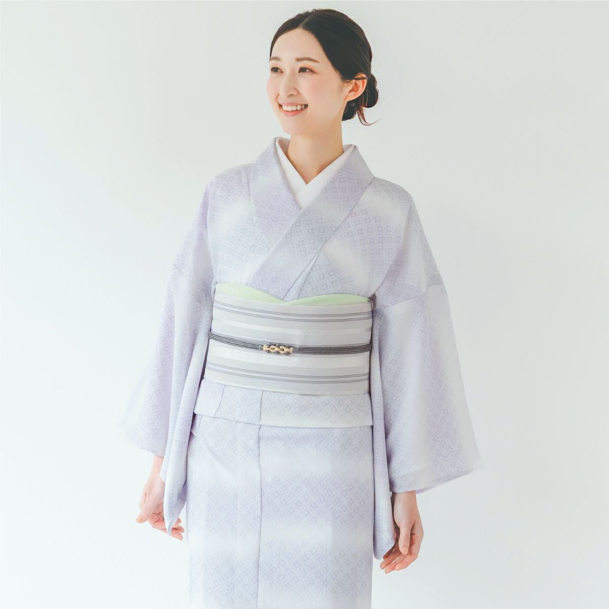 CHIKUMO-千雲-】洗えるきもの 単衣/夏着物 セオα 鹿の子横段ぼかし/藤