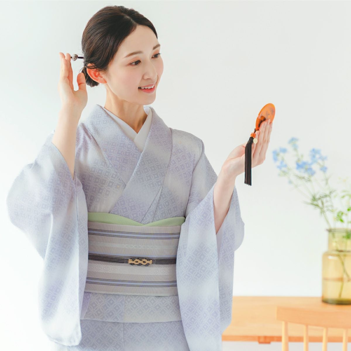 CHIKUMO-千雲-】洗えるきもの 単衣/夏着物 セオα 鹿の子横段ぼかし/藤