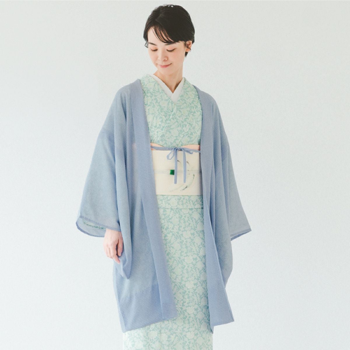 CHIKUMO-千雲-】洗えるきもの 単衣/夏着物 セオα 牡丹唐草/青磁 月華