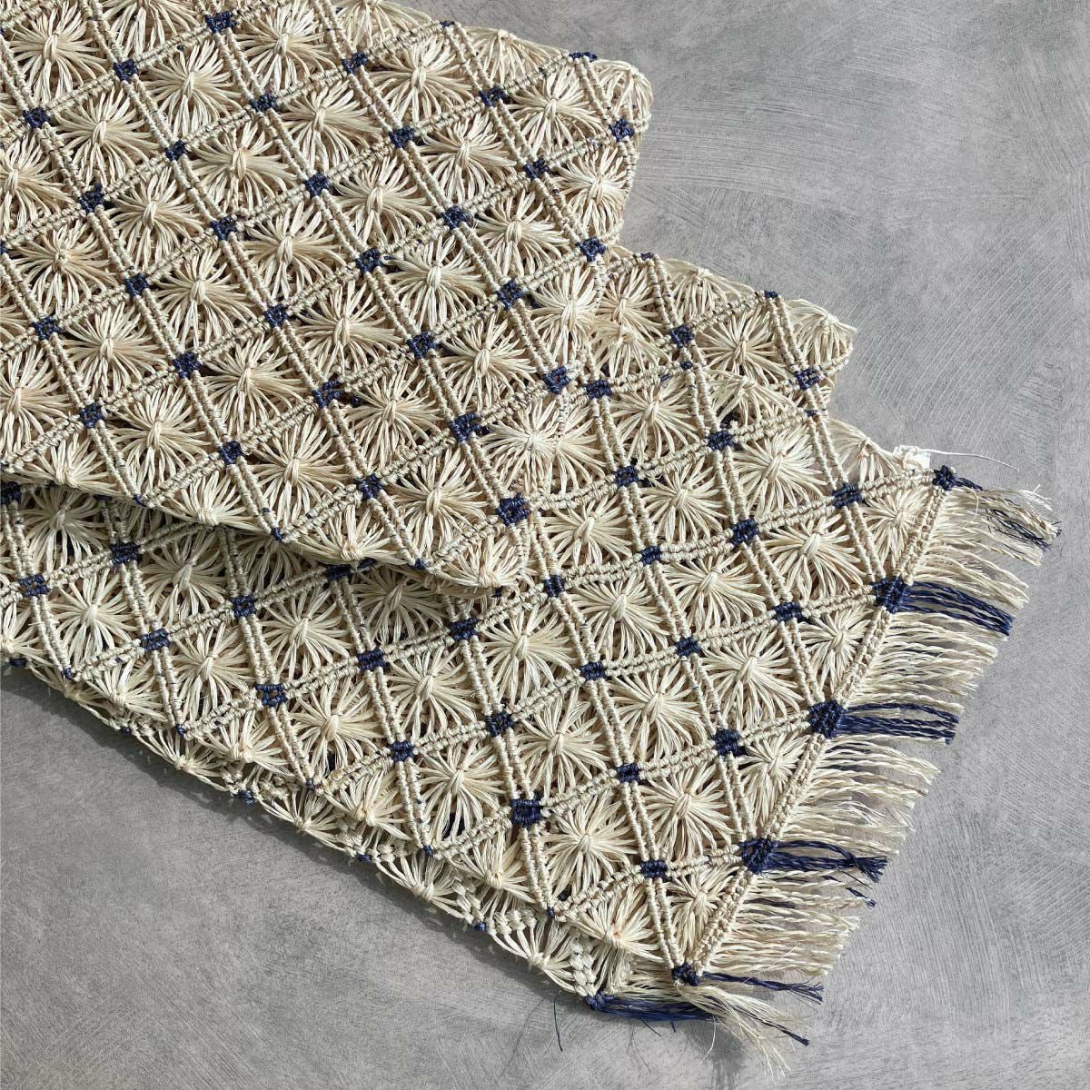 誉田屋源兵衛】半幅帯 通風段文 ドット 青 芭蕉 夏/単衣 くるり｜着物