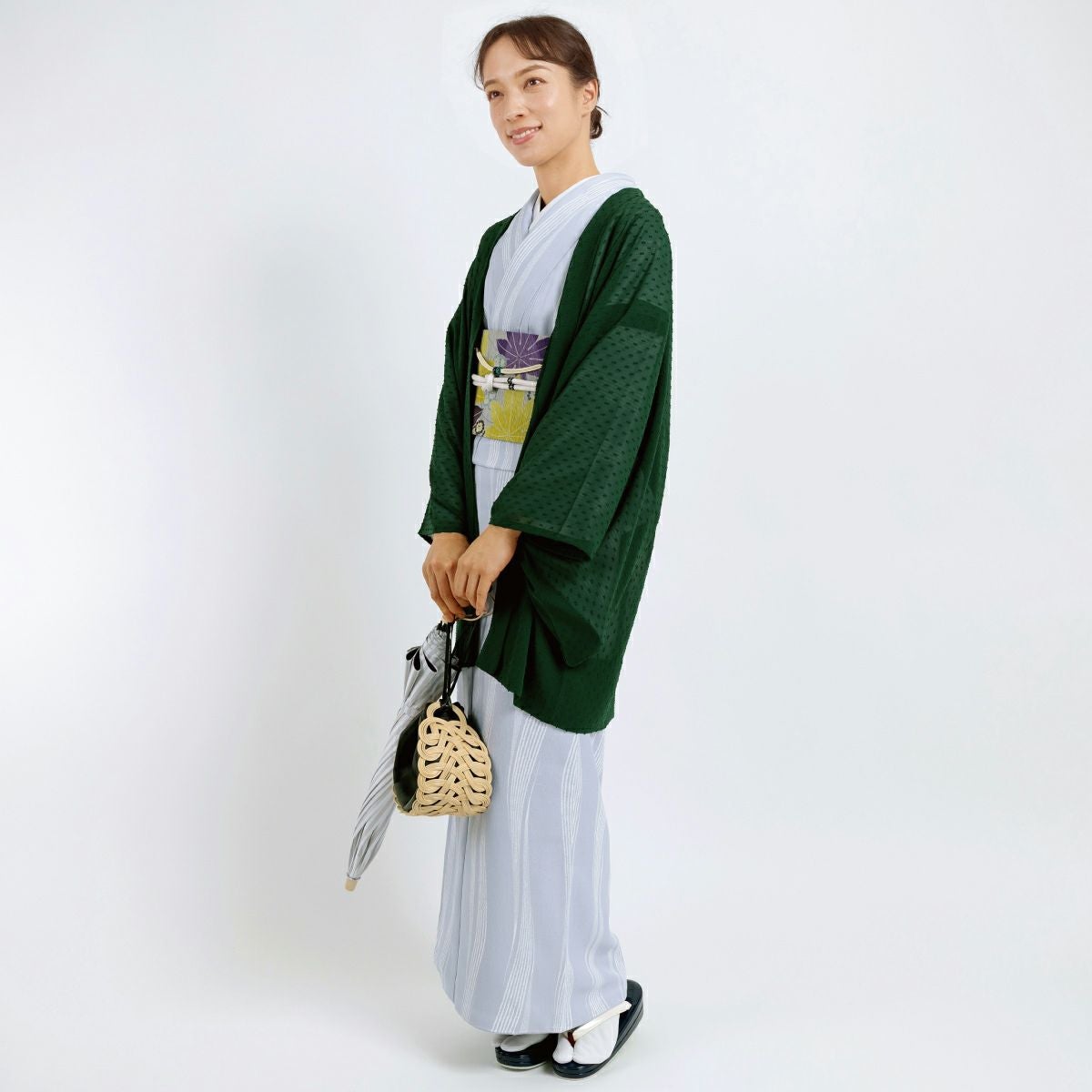 CHIKUMO-千雲-】洗える薄羽織 スノードット グリーン(80cm丈）くるり