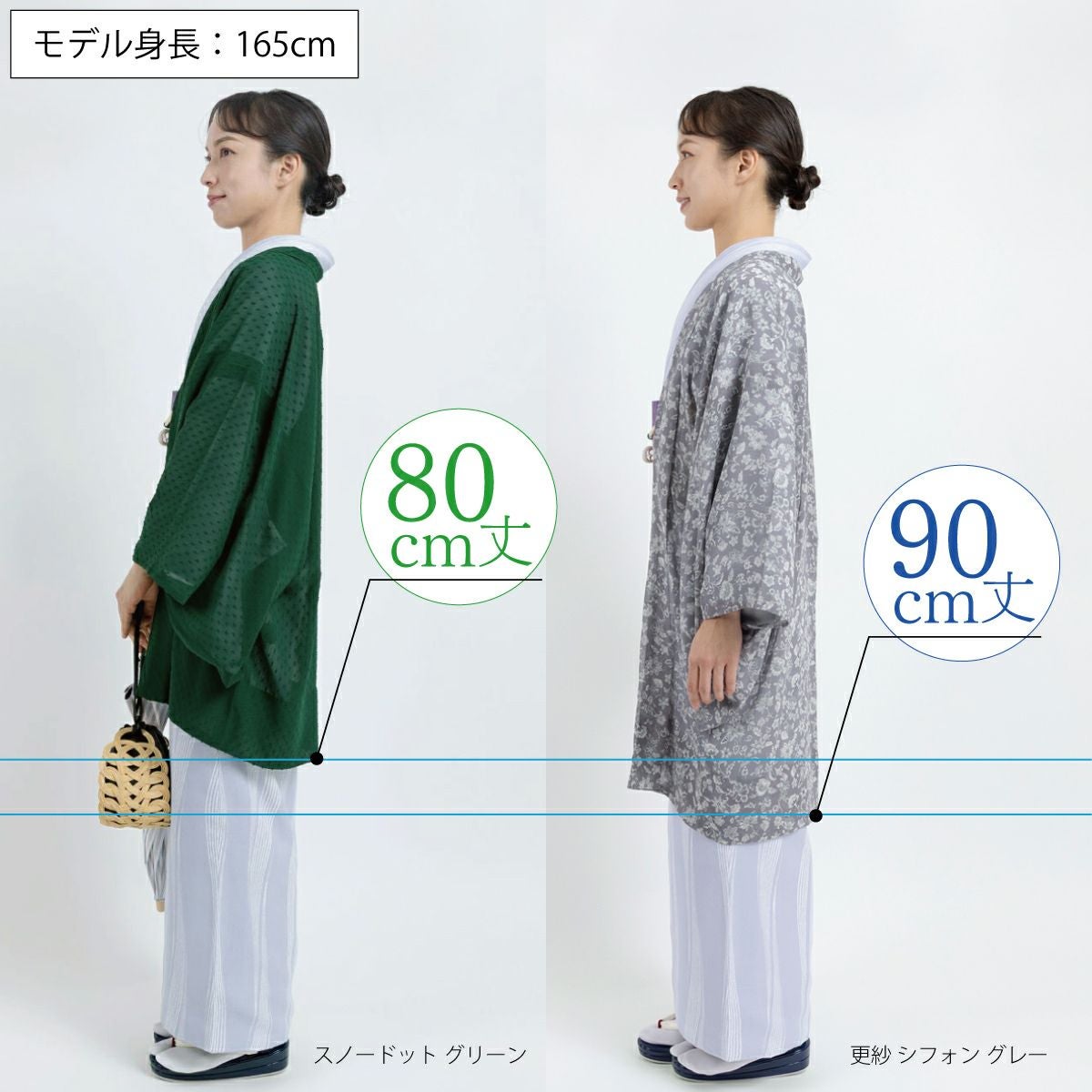 CHIKUMO-千雲-】洗える薄羽織 スノードット グリーン(80cm丈）くるり
