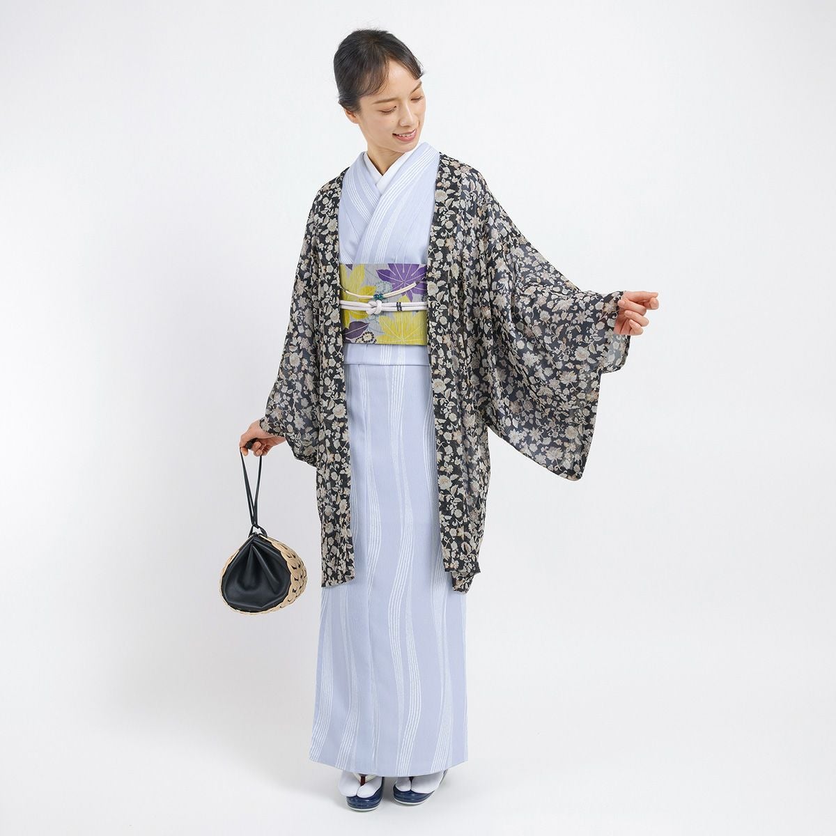 ☆20％OFF☆【CHIKUMO-千雲-】洗える薄羽織 更紗 シフォン ブラック