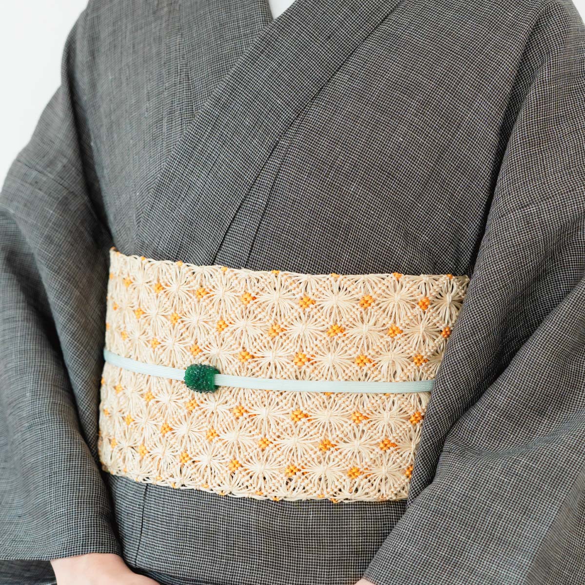 誉田屋源兵衛】半幅帯 通風段文 ドット 黄 芭蕉 夏/単衣 くるり｜着物