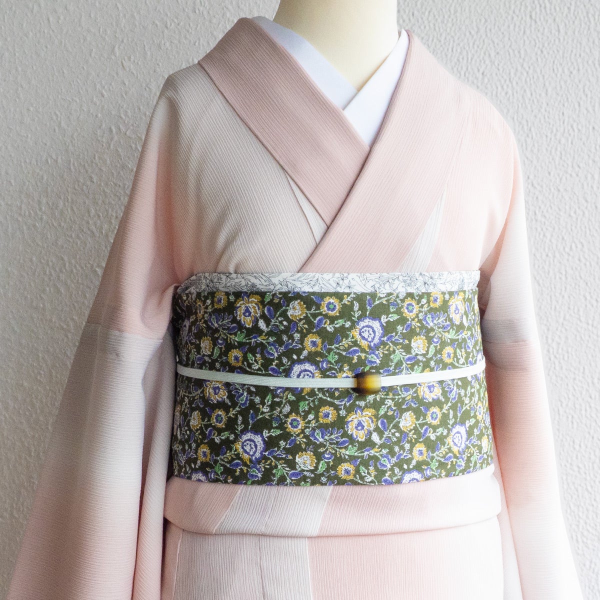 三部式　付け帯　作り帯　リバーシブル　花×更紗　綿麻 三部式 付け帯 作り帯 リバーシブル 花×更紗 綿麻 の通販 by ◇椿