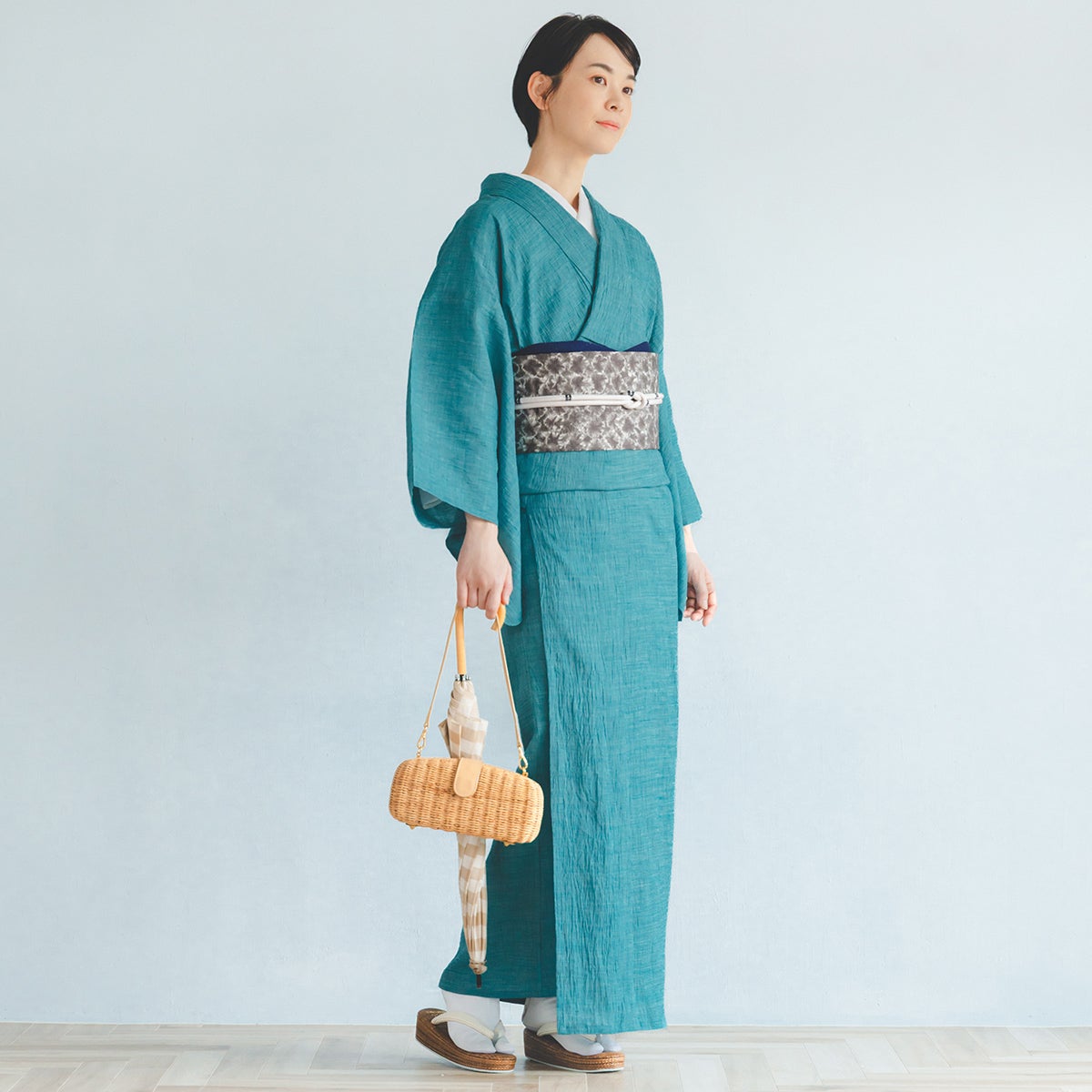 ☆11％OFF☆【CHIKUMO-千雲-】洗える夏きもの 麻楊柳/はしご縞 孔雀
