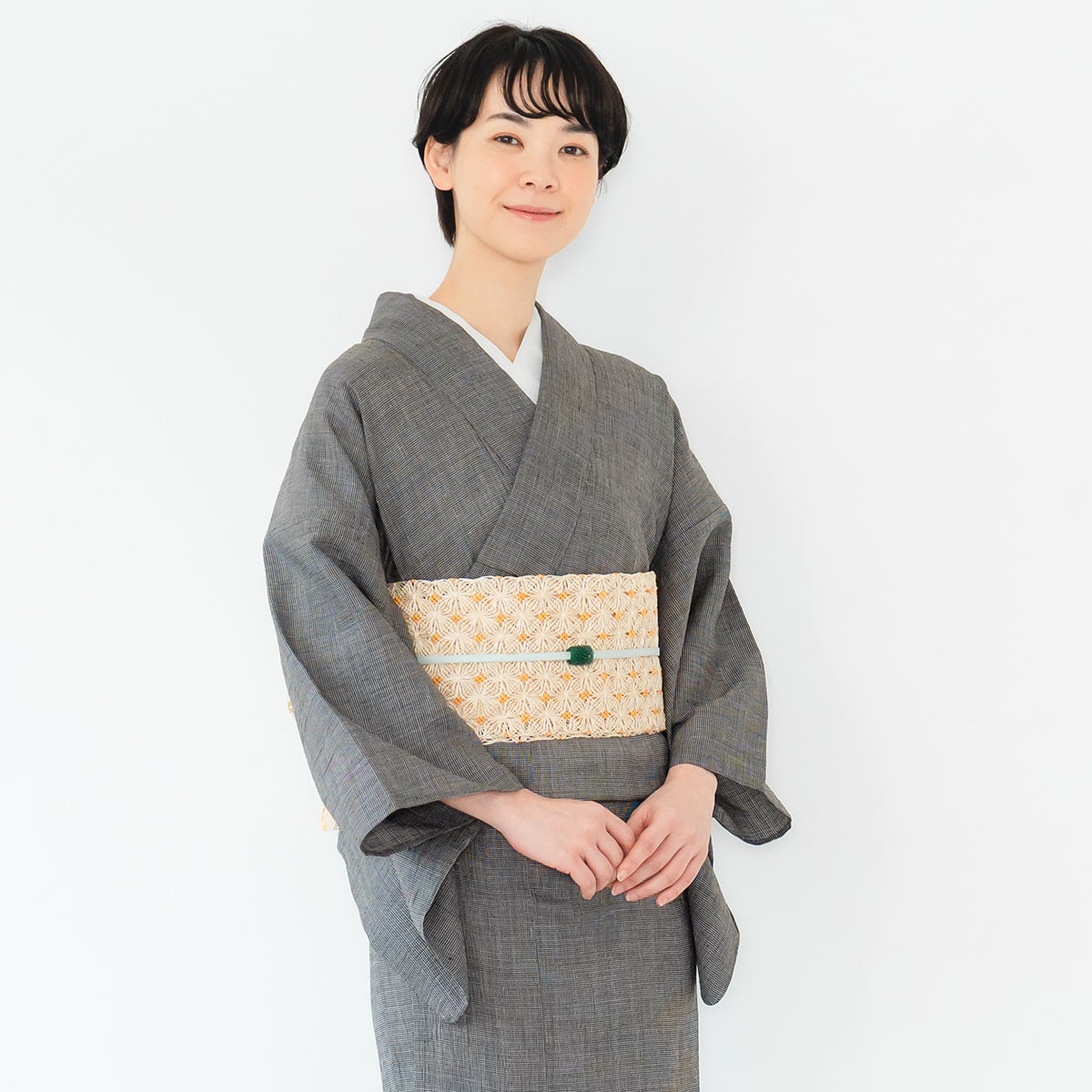 ☆20％OFF☆【CHIKUMO-千雲-】洗える夏きもの 麻楊柳/はしご縞 焦げ茶