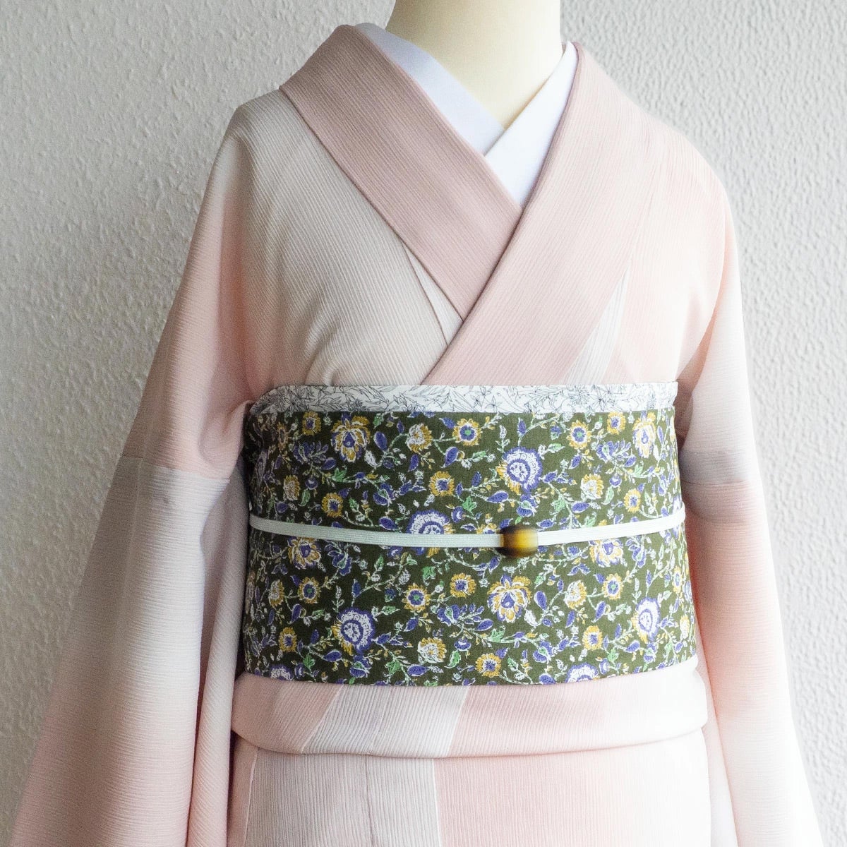 ☆30％OFF☆【CHIKUMO-千雲-】半幅帯 小花更紗/グリーン リバーシブル